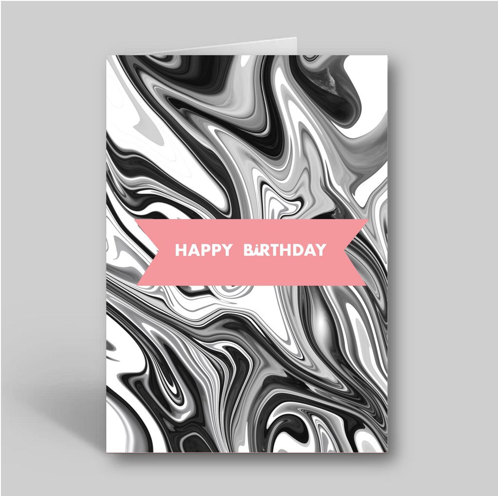 Happy Birthday Greetings Card- Black and White Marble - Folk Like These
