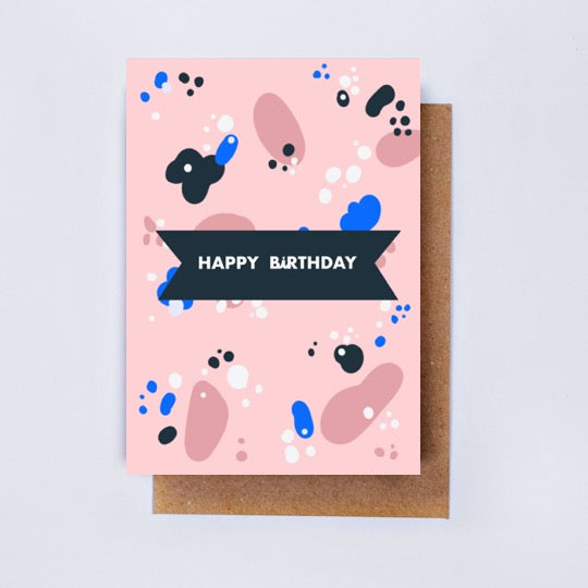 Happy Birthday Pink Paint Card - Folk Like These